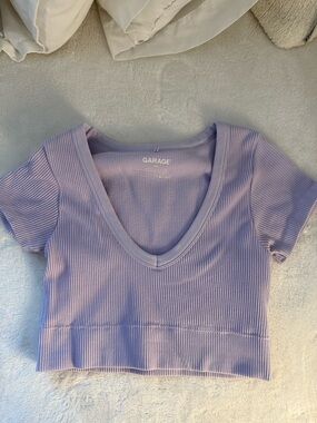 Garage Lavender Ribbed V-Neck Crop Top